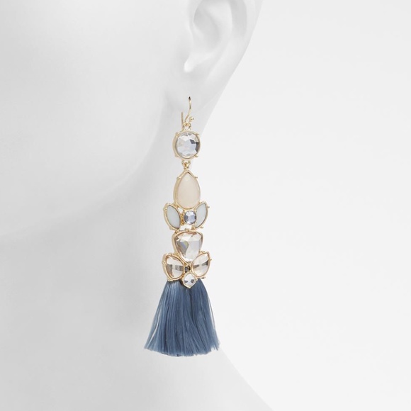 Firedia Light Blue Women Tassel Crystal Earrings - Picture 3 of 8